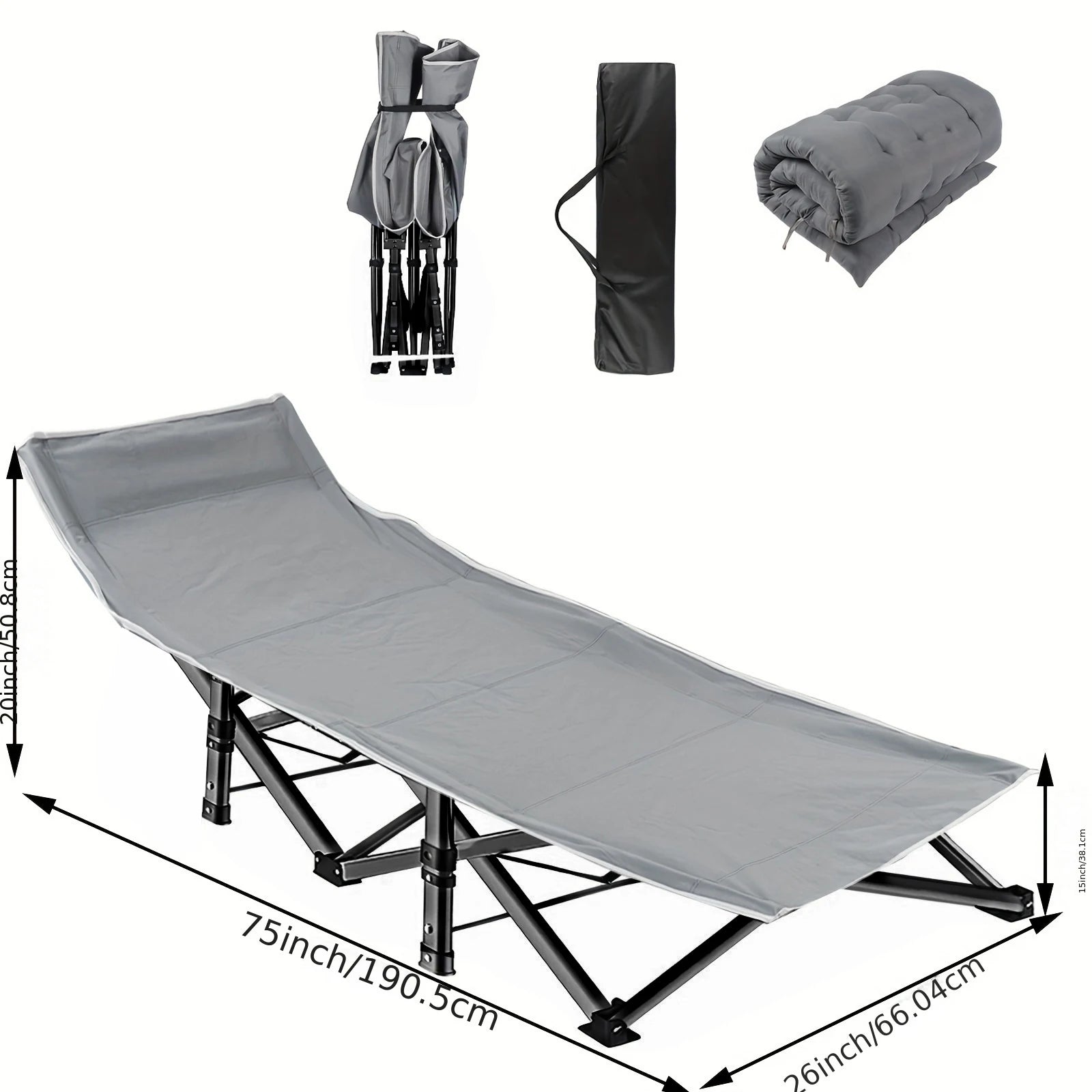 Heavy Duty Folding Camping Cot with Detachable Mattress – 150kg Capacity, No Assembly, All Seasons