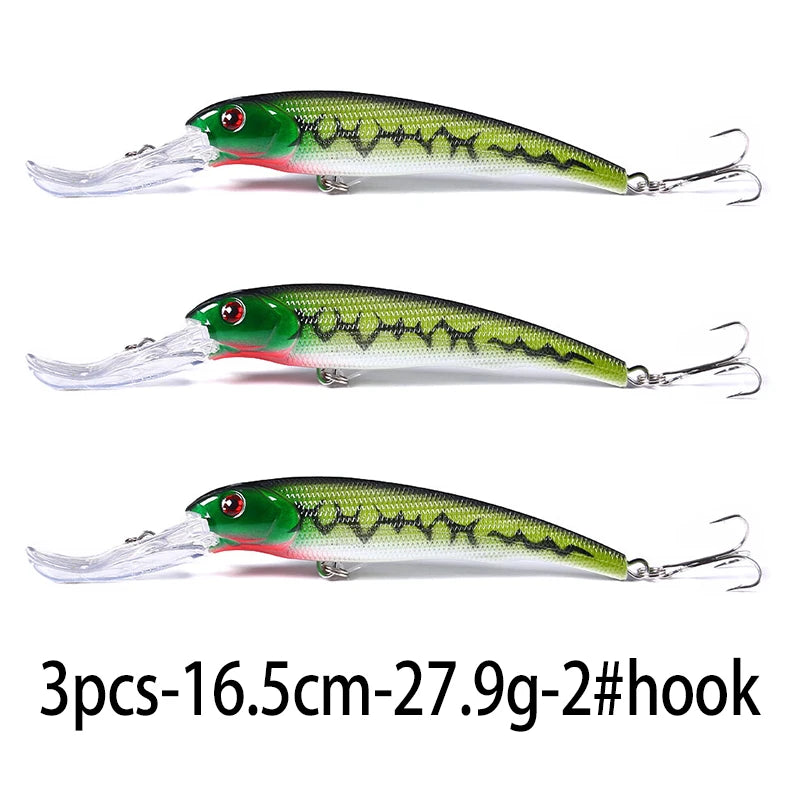 165mm 28g Deep Diving Minnow Fishing Lure – Hard Bait Wobbler for Bass, Pike & Sea Fishing