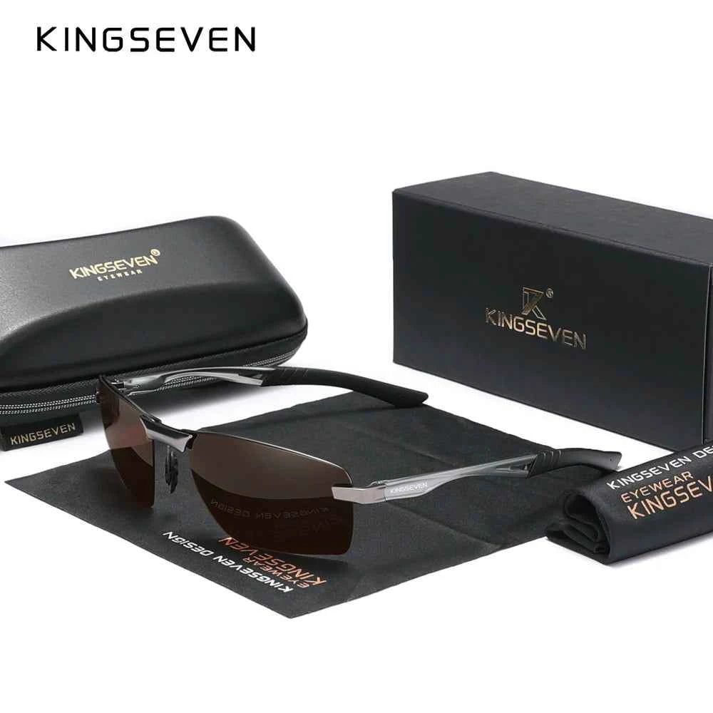 KINGSEVEN 7241 Rimless Polarized Sunglasses – Aluminum Frame, UV400, Men