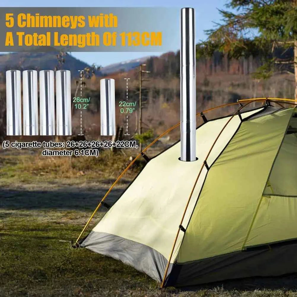 Wood Burning Camping Stove with 5 Pipes Accessories, Heating Cooking Hot Tent Steel Stove for Outdoor, Hunting, Ice Fishing