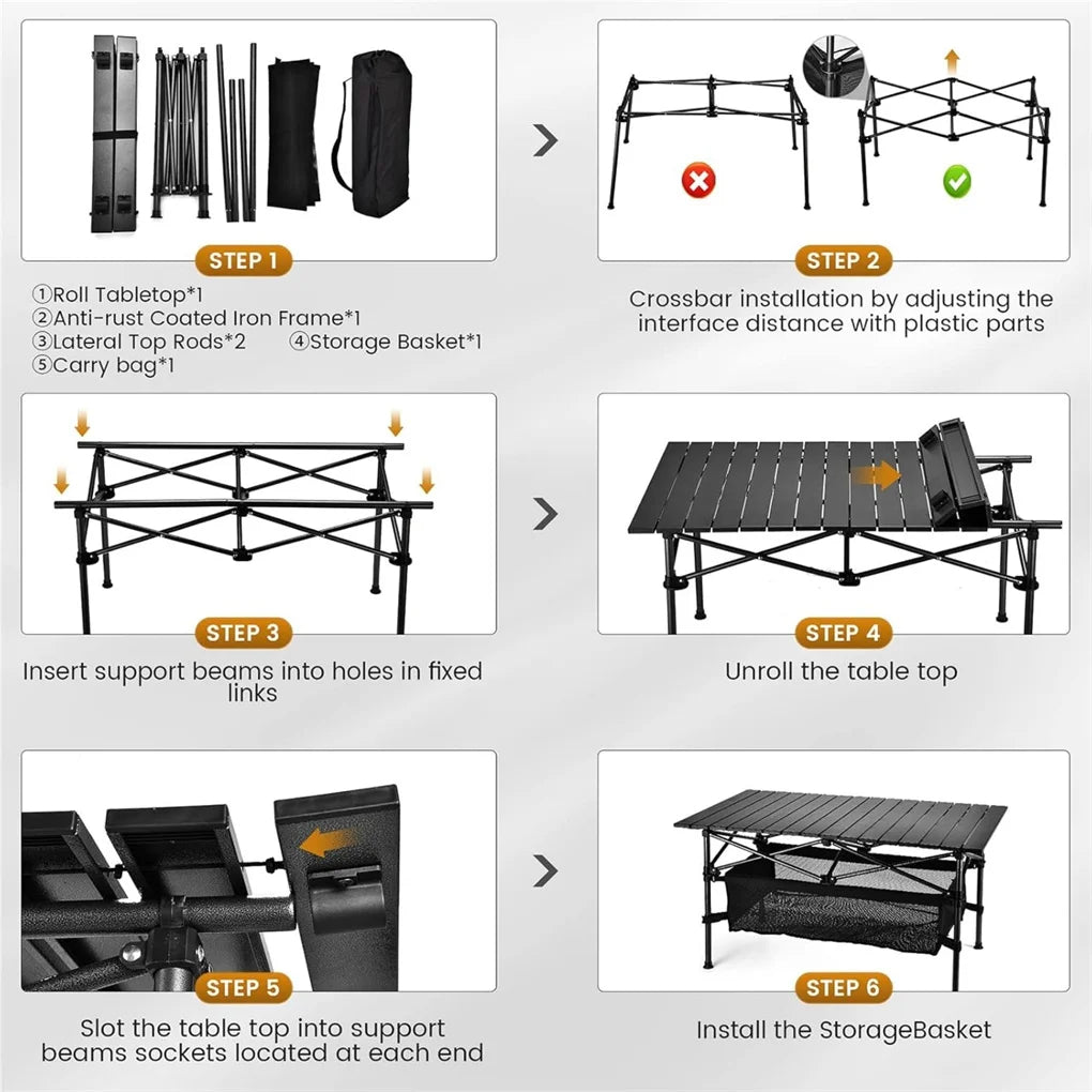 1pc Camping Table That Fold up Lightweight, Aluminum Folding Table Roll Up Table with Easy Carrying Bag for Indoor, Outdoor,