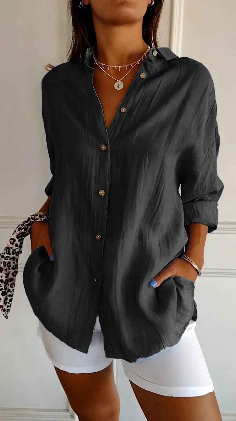 Lapel Long Sleeve Shirt Women&