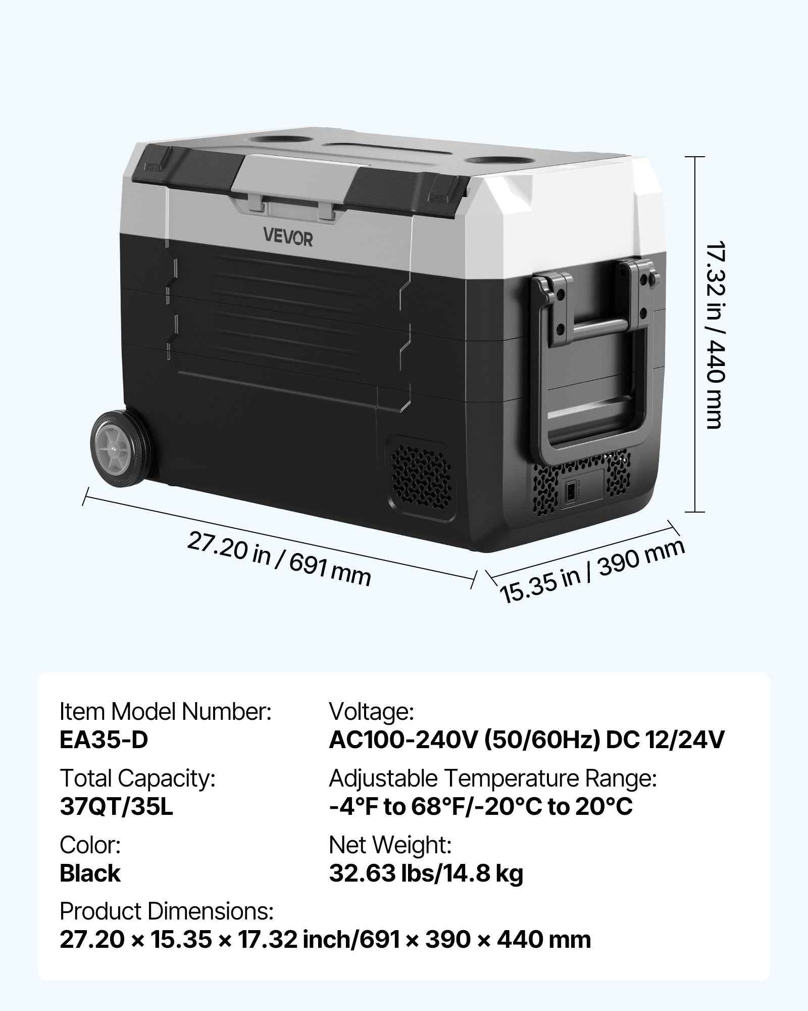 Car Refrigerator, DC 12/24V AC100-240V Compressor Electric Cooler, -4°F To 68°F Truck Refrigerator With APP Control, Wheels & Dual Zone, 37 QT Cars Cooler For RVs, Boats, Camping, Fishing