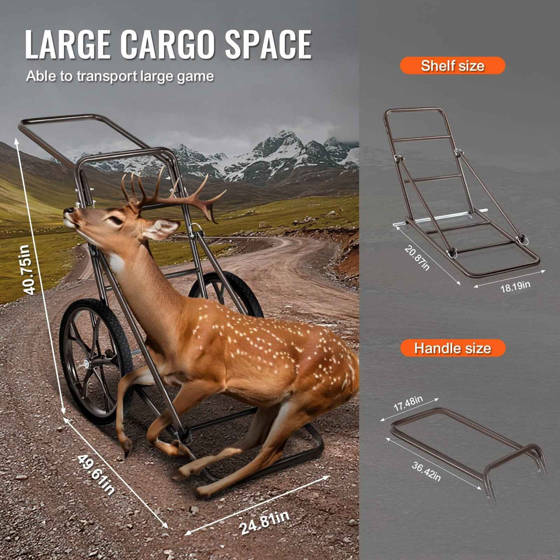 Deer Cart, 500 LBS Capacity Folding Game Cart, Deer Cart Game Hauler With 17" Big Rubber Wheel & Ergonomic Handle, Heavy-Duty Game Cart Accessories, Utility Gear Dolly For Hunting Fishing Hiking