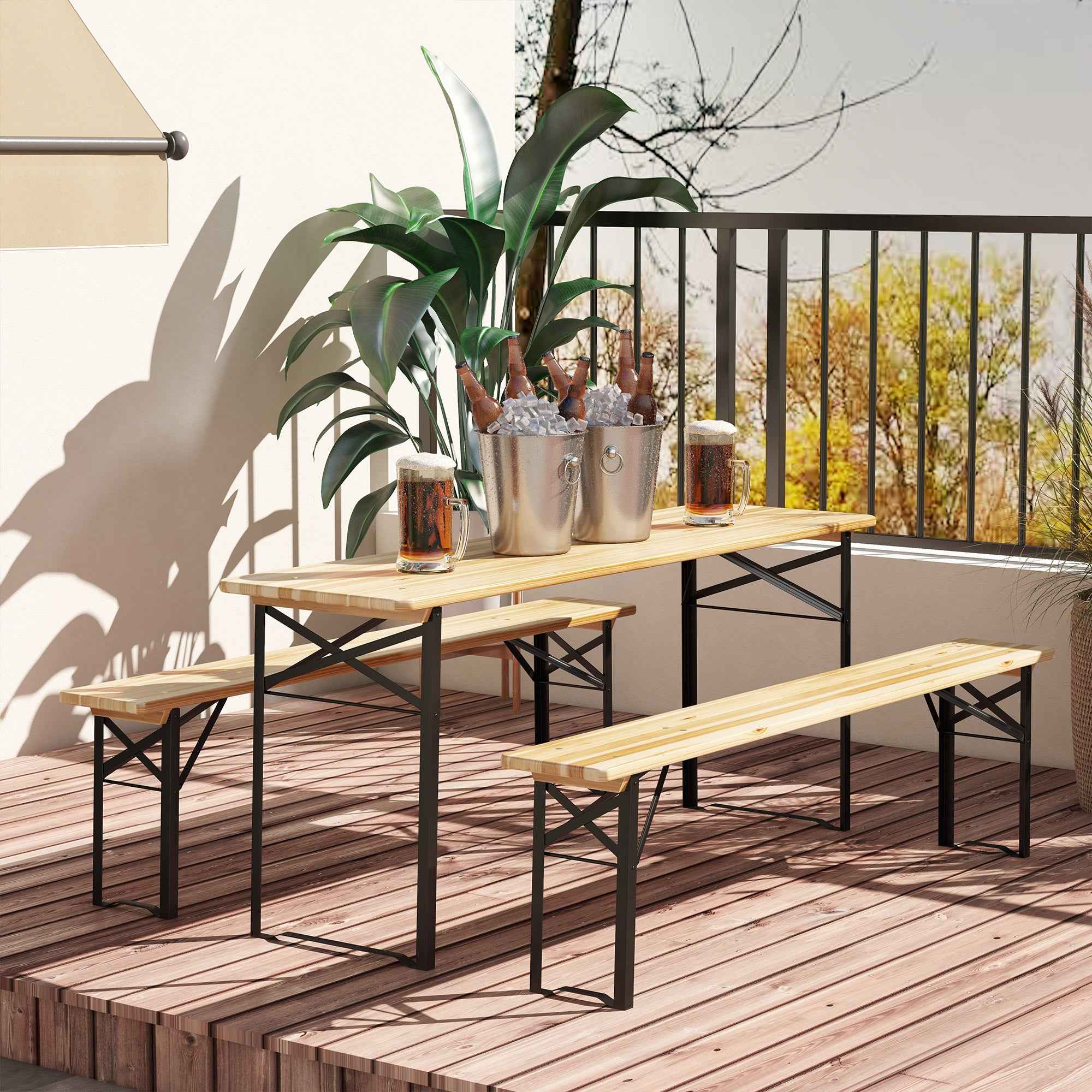 6 Portable Picnic Table and Bench Set, Outdoor Wooden Folding Camping Dining Table Set for Patio Garden Outdoor Activities