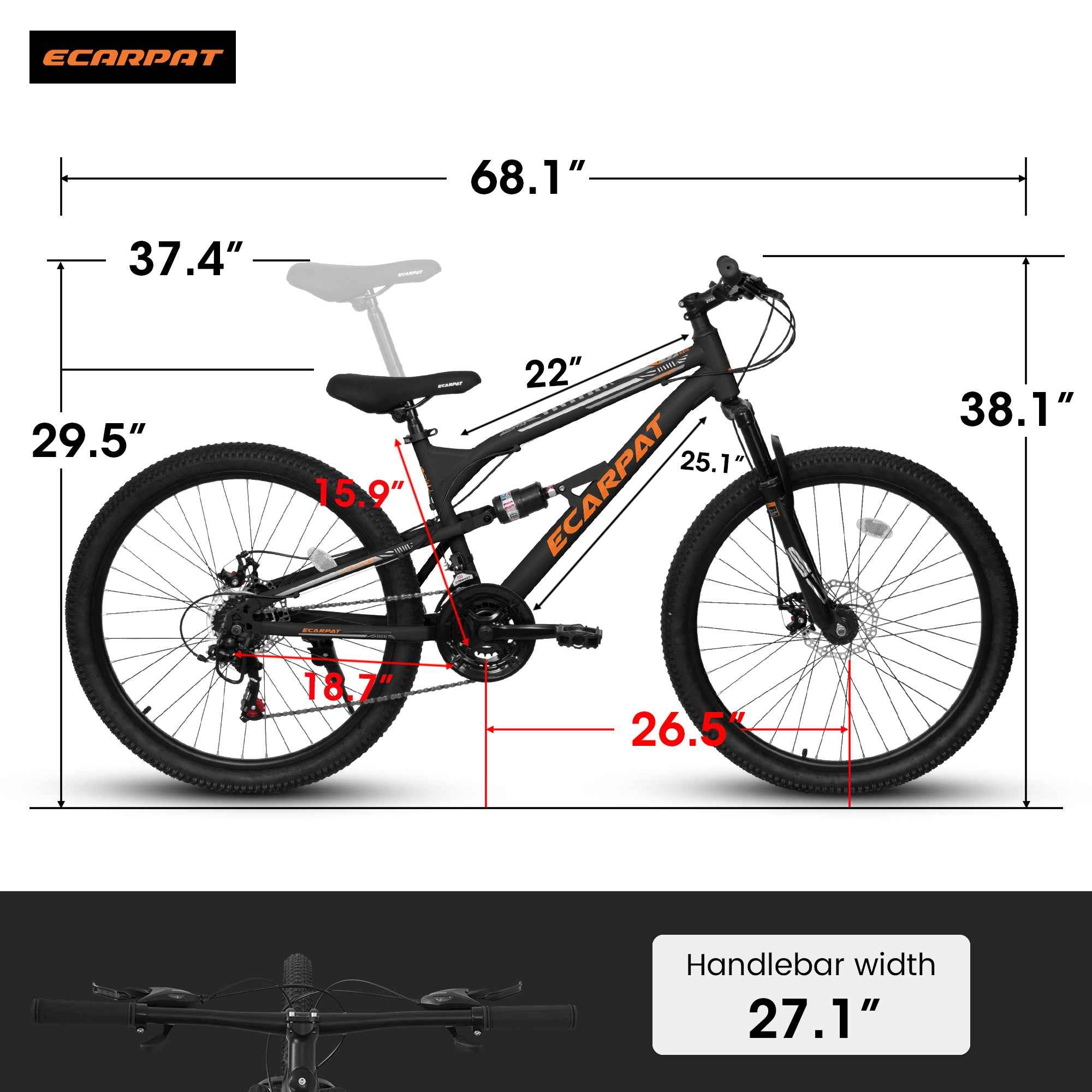 A26207 26 Inch Steel Frame Shock Fork Plus Shock Absorber 21-speed Unisex Mountain Bik