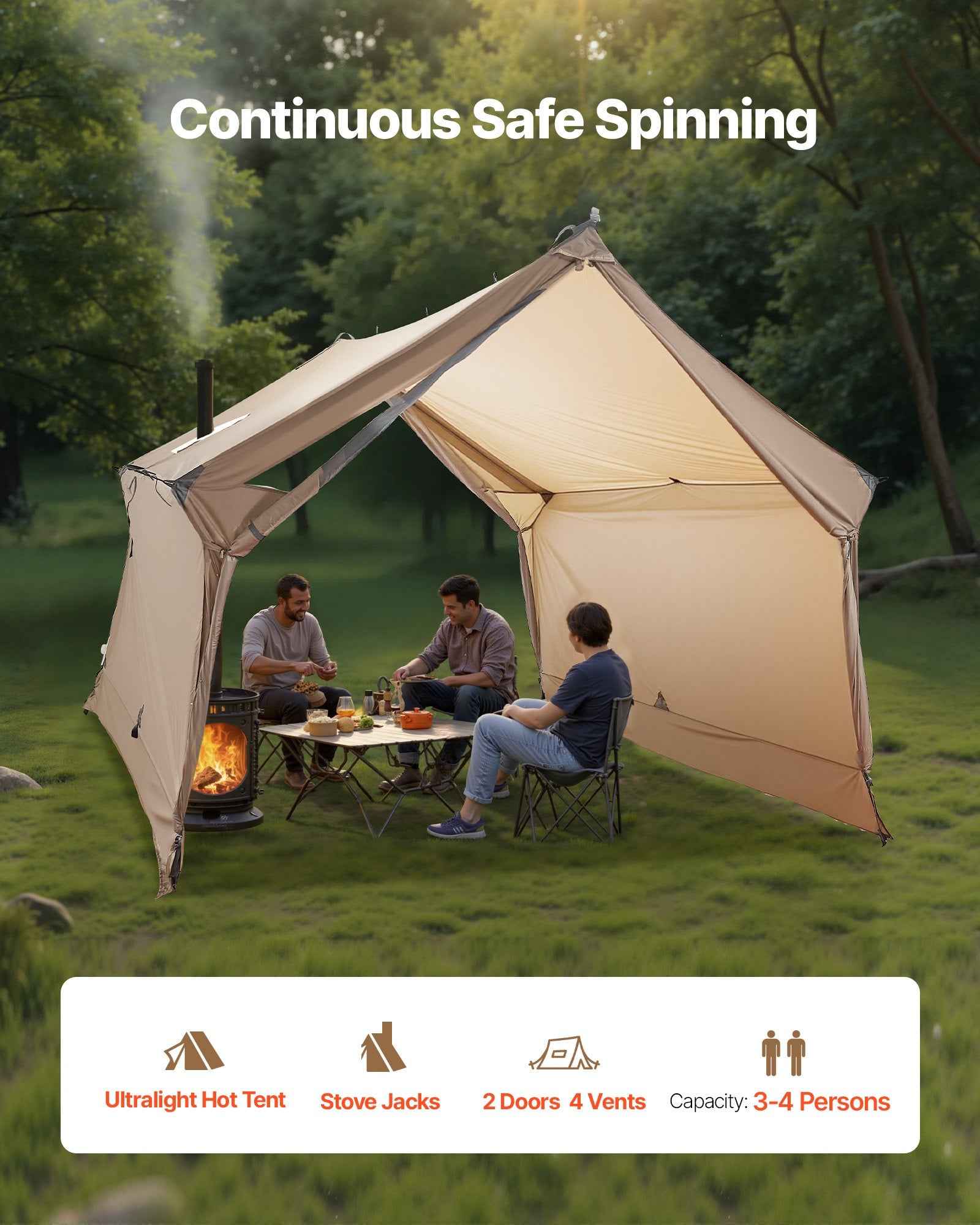 Cabin Hot Tent With Stove Jack Lightweight Waterproof 2 Persons Camping