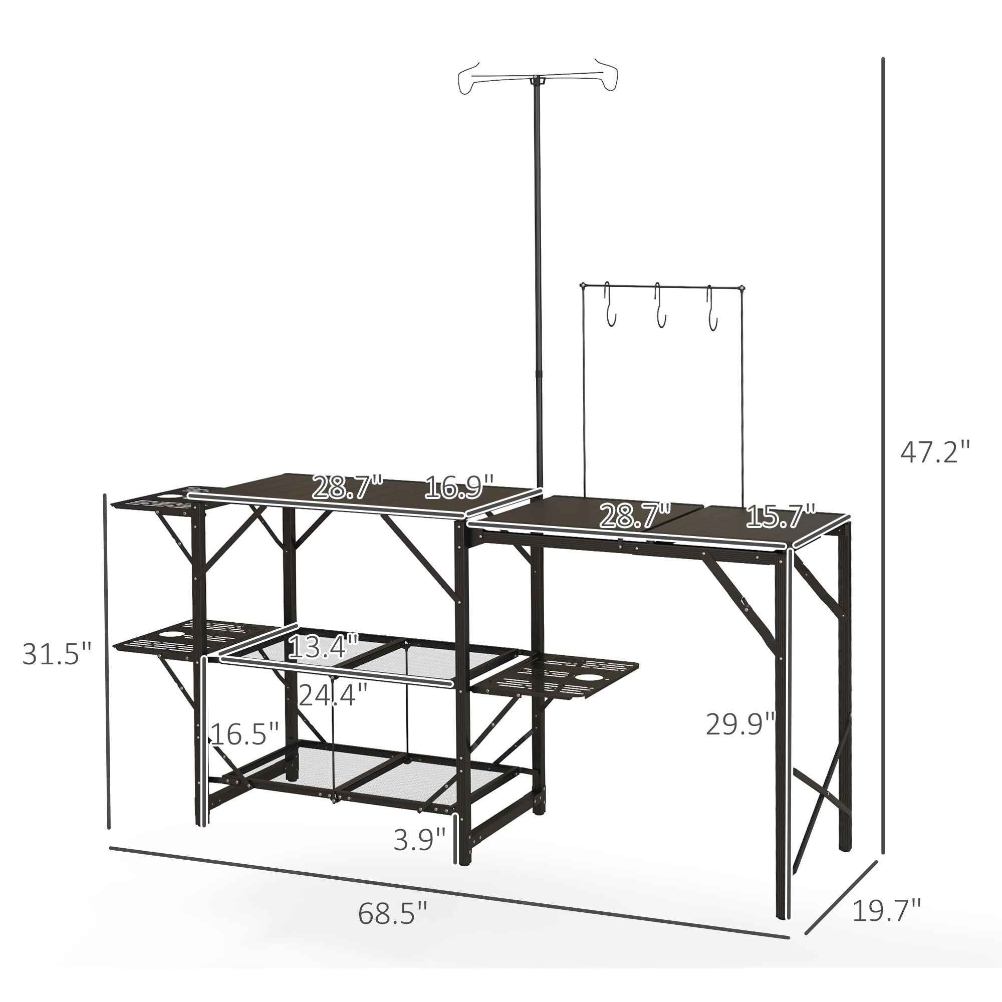 Folding Camp Kitchen, Camping Table Cooking Station with Adjustable Lamp Stand