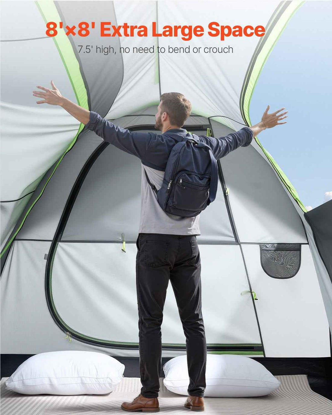SUV Tent For Camping, 8FT L X 8FT W, Waterproof PU2000mm Spacious Double Layer Design For 5-8 Person, SUV Camping Tent With Mesh Windows, Includes Rainfly & Storage Bag, For Outdoor Activities