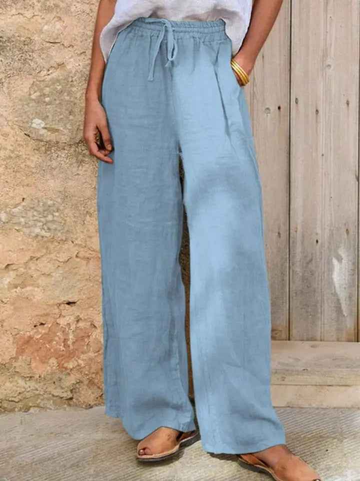 Casual Loose-fit Solid-color Drawstring Pants