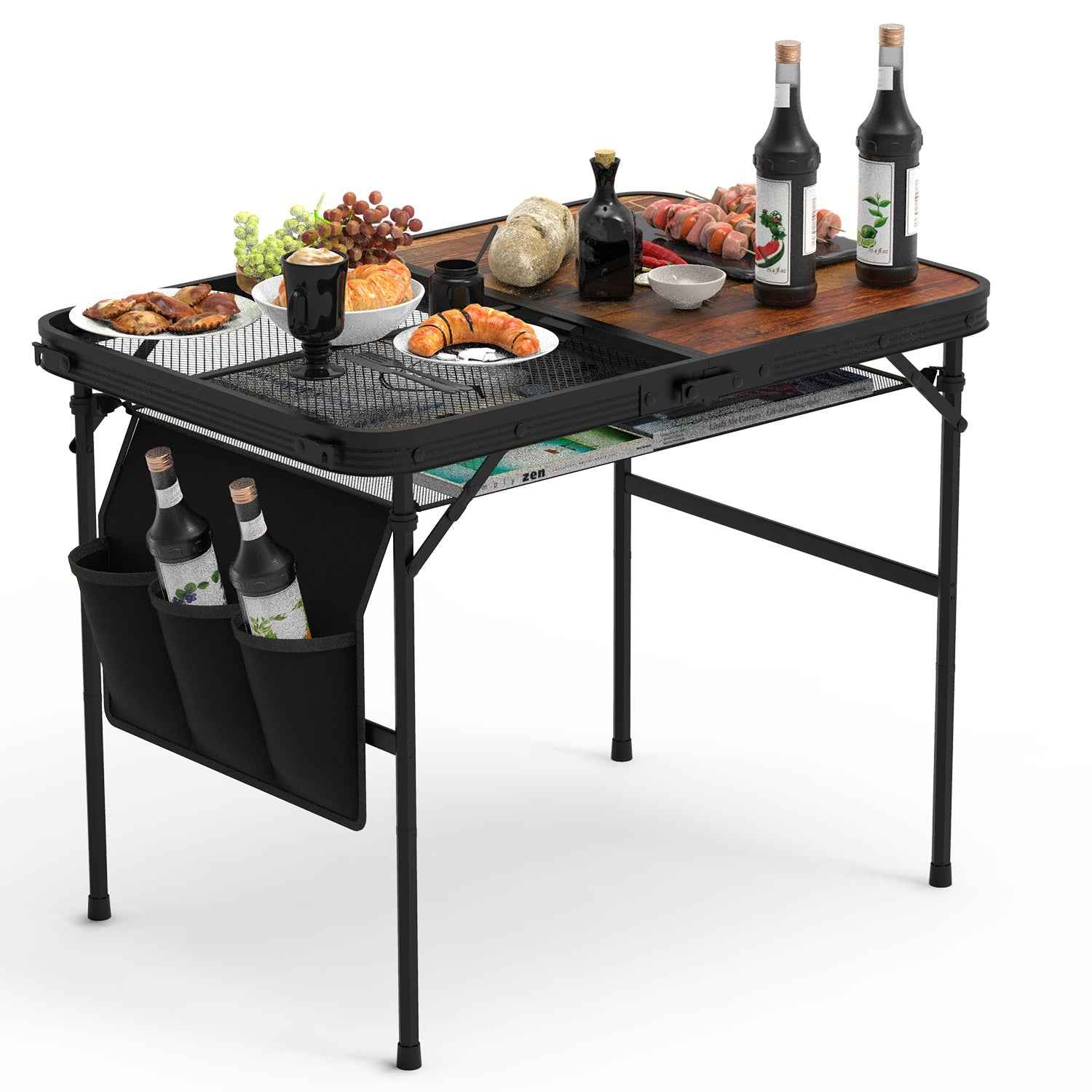 1Pc 35.43x23.62x26in Foldable Camping Table Collapsible Picnic Aluminum Alloy Grill Stand 66LBS Max Load Height Adjustable BBQ Table With Adjustable Height Storage Net