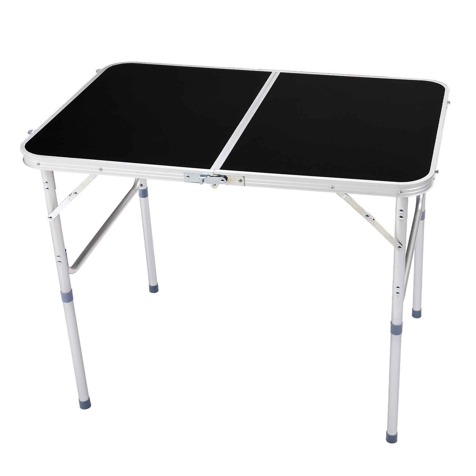 3ft Black Outdoor Folding Table Aluminum Alloy Rectangular 50kg Two Fold Tabletop