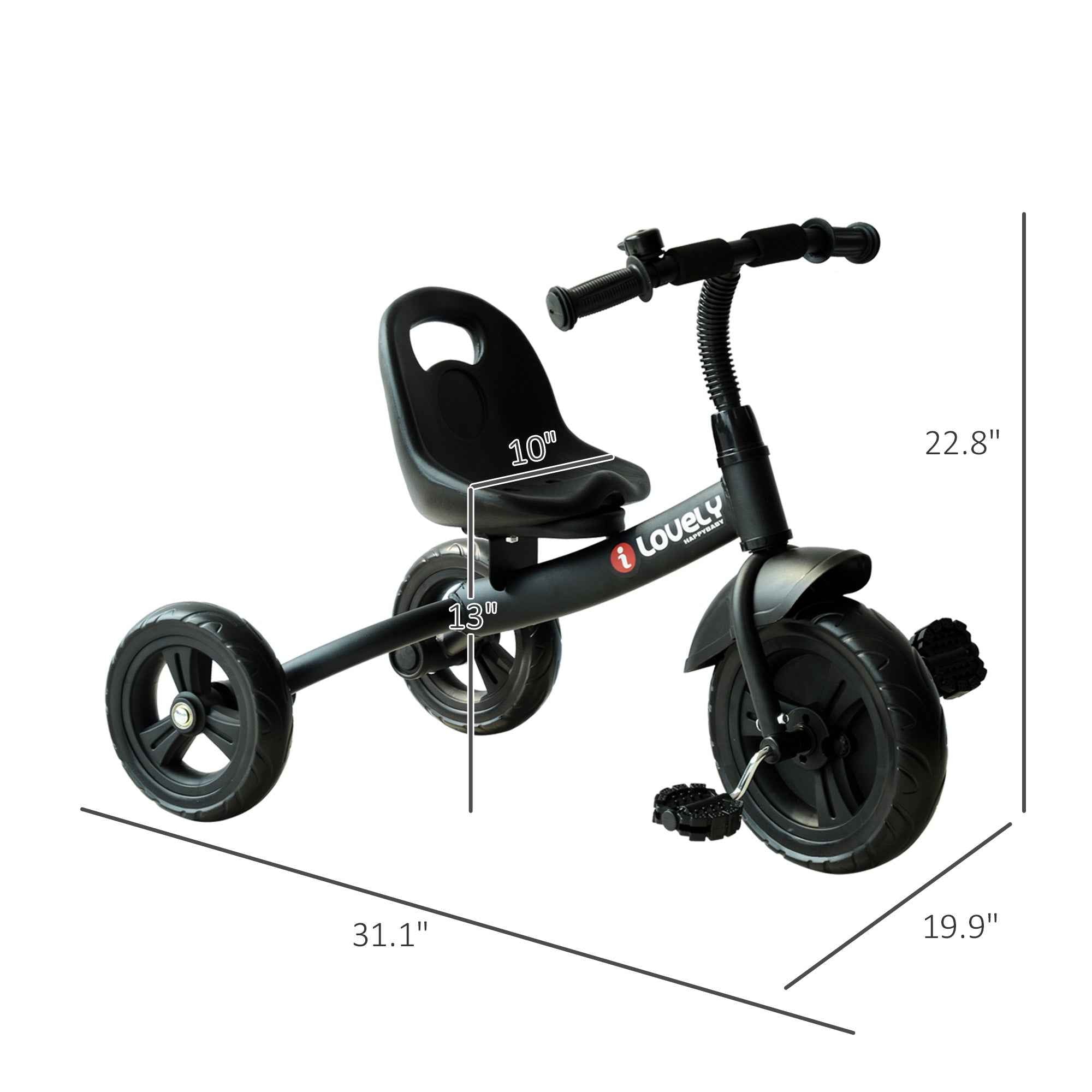 3-Wheel Indoor Outdoor Toddler Tricycle With Bell For Recreation Ride-On Black Com