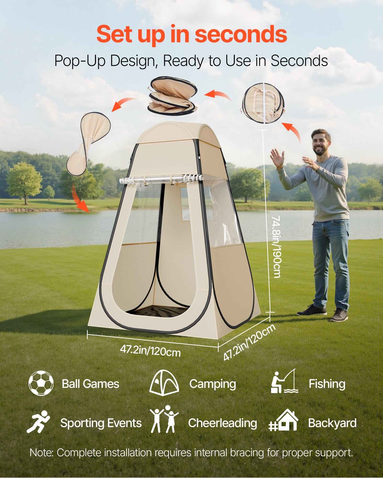 Pop Up Sports Tent, 47x47 In Clear Bubble Tent For 1 Person, Waterproof Outdoor Pod With Floor Mat & Top Cover, Garden Igloo Dome Tents Camping Shelter For Events Fishing Cheering