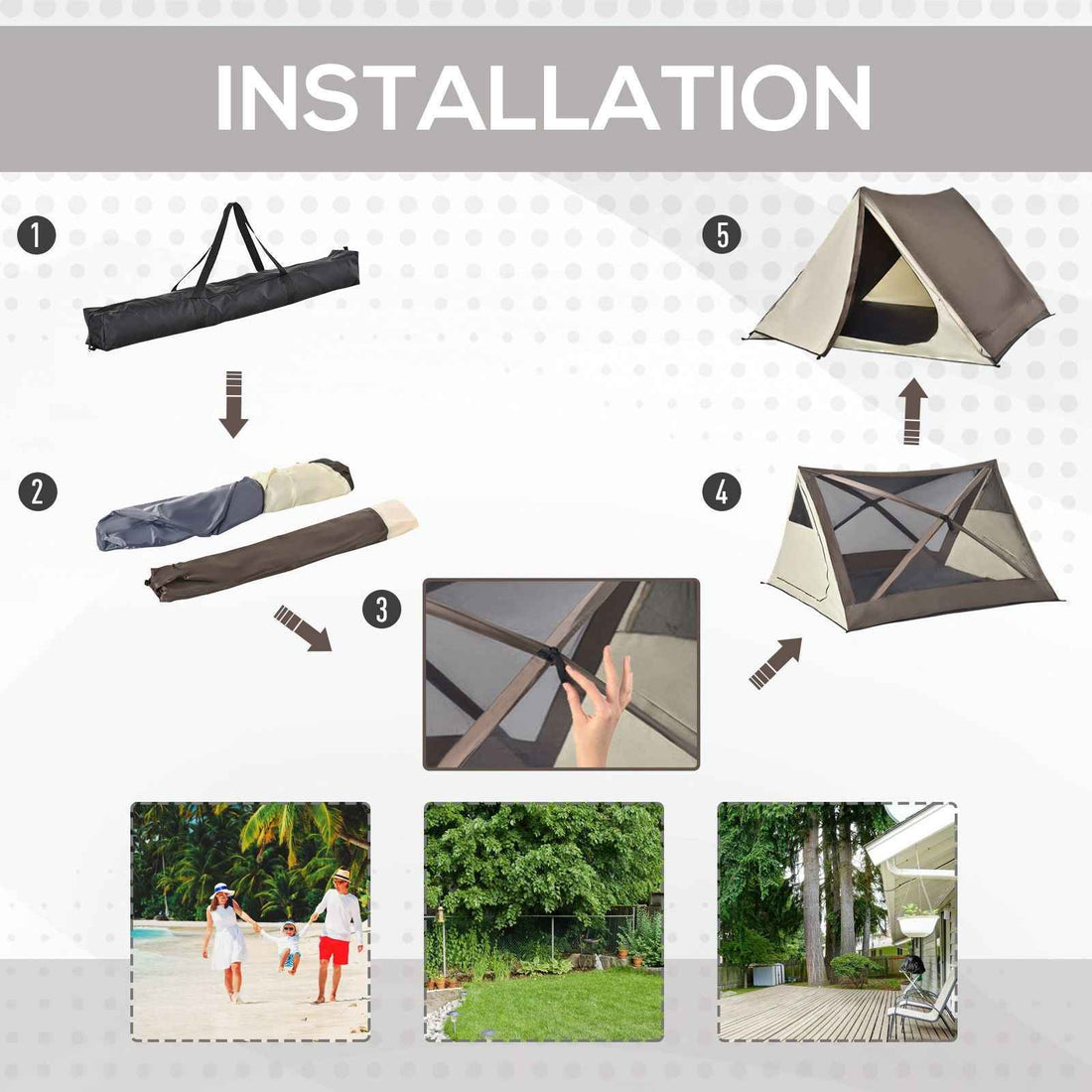 2-3 People Pop Up Camping Tent Waterproof Automatic Instant Tent Portable Cabana Beach Tent with Rainfly, Carry Bag, Windows and Doors, Outdoor Camping Hiking Indoor