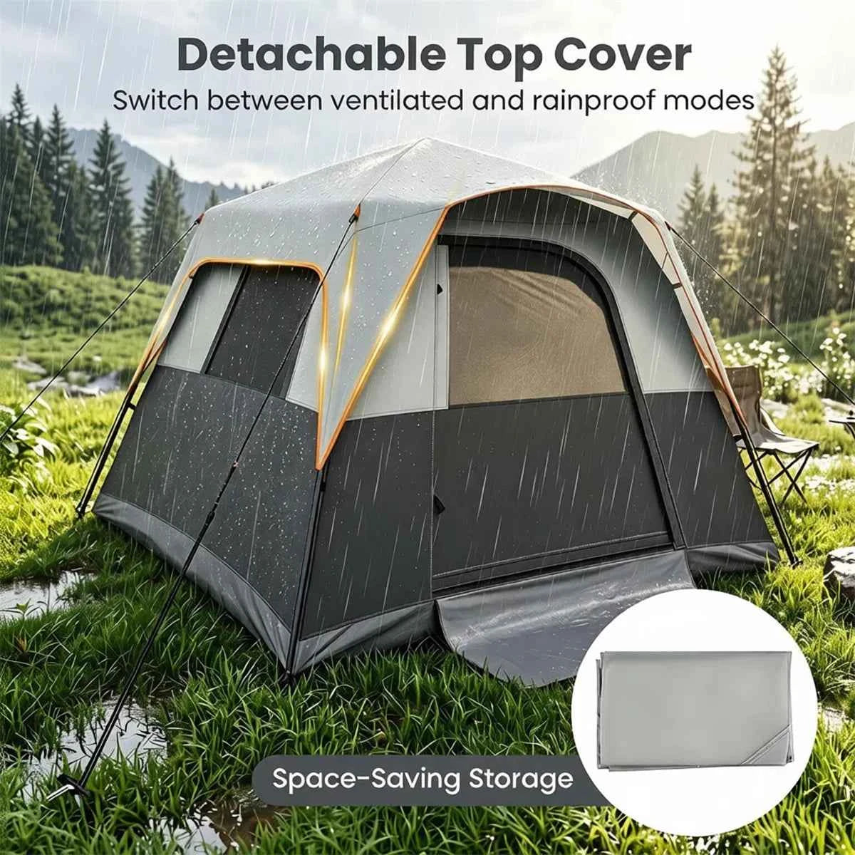 Gray 6-Person Blackout Camping Tent, 9&