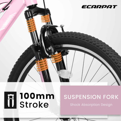 A26208D Mountain Bike 24 26 Inch, High-Density Carbon Steel Frame, 21 Speed, Front Suspension, Dual V-Brakes, Pre-Assembled For Men Women Teens