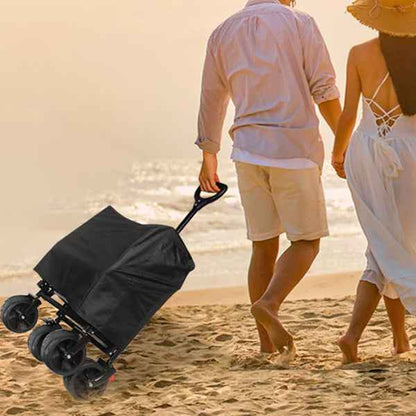 Foldable Wagon With Removable Canopy &amp; Cooler Bag - Heavy Duty Collapsible Wagon Utility Cart With 4inch All-Terrain Wheels For Camping Beach Garden, Black