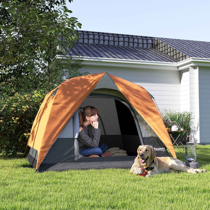 3-4 Person Camping Tent, Easy Set Up Waterproof Dome Tent With Sewn-in Groundsheet, Mesh Windows, Pocket And Hook For Camping, Hiking, Backpacking, Orange And Grey