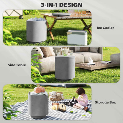 3-in-1 Outdoor Cooler Side Table with Ice Bucket | Concrete Look | 2.6 Gal