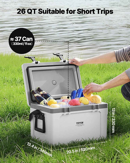 Portable Cooler 26 QT Insulated Hard Cooler 38 Can Capacity With Handles Strap