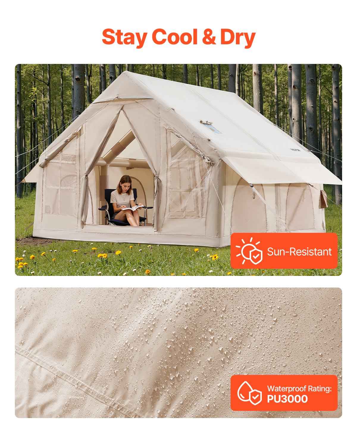 Inflatable Tent For Camping 4-6 Person Glamping Tent With Pump Easy Set Up