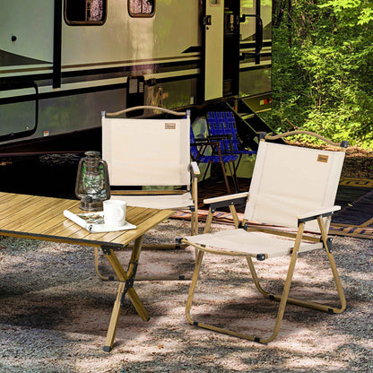 2 Pack Folding Camping Chair, Portable Beach Chairs Armchairs, Perfect for Festivals, Fishing, Picnic and Hiking, Khaki