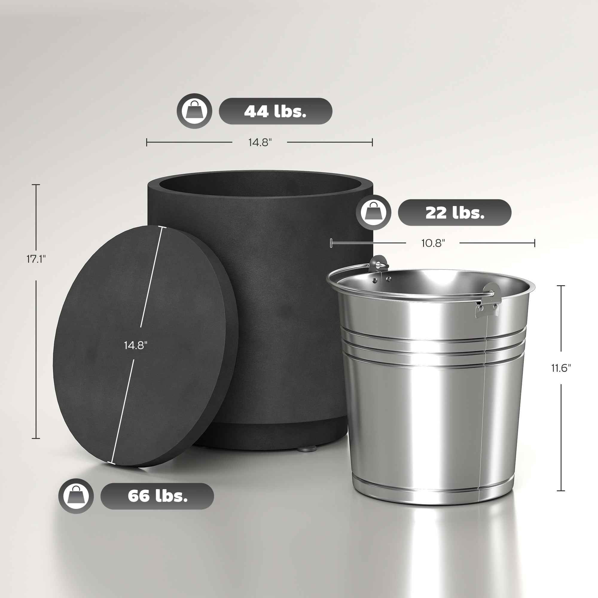 2.6 Gal Outdoor Side Table, 3-In-1 Concrete Cooler Bar Table With Storage, Removable Ice Bucket And Lid, Charcoal Gray