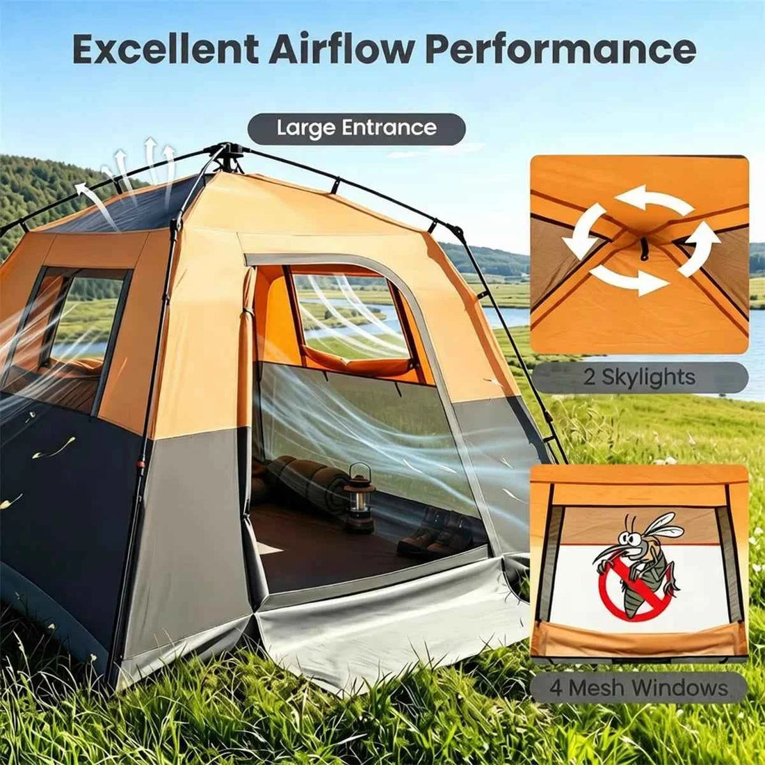 Orange 6-Person Blackout Camping Tent, 9&