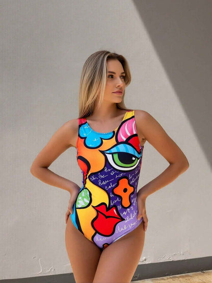 2026 New Sexy One-Piece Fitness Swimsuit With Tropical Print Color For Beach Vacation Swimming Women