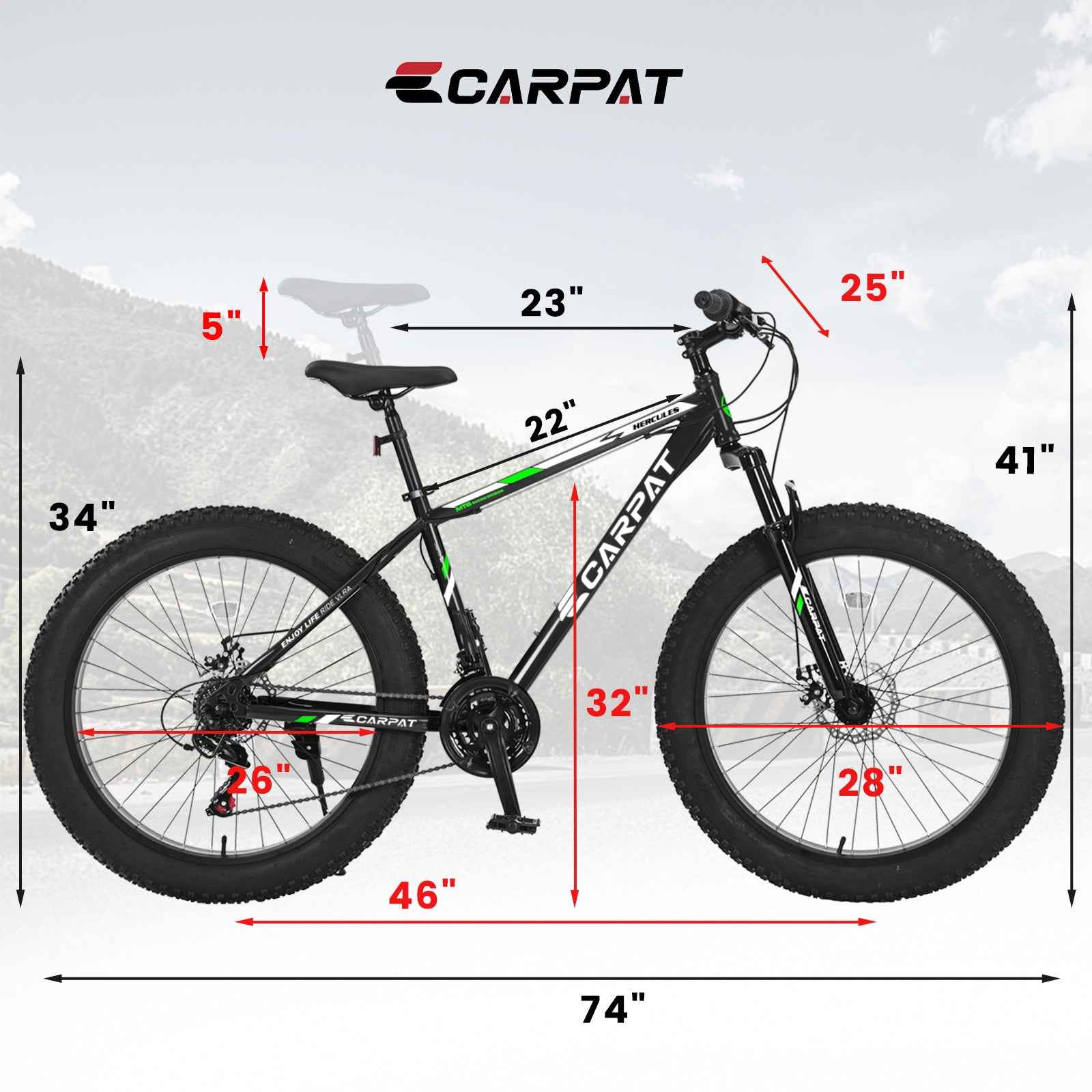 S26109 Elecony 26 Inch Fat Tire Bike Adult&amp;Youth Full Shimano 21 Speed Mountain Bike, Dual Disc Brake, High-Carbon Steel Frame, Front Suspension, Mountain Trail Bike, Urban Commuter City Bicycle