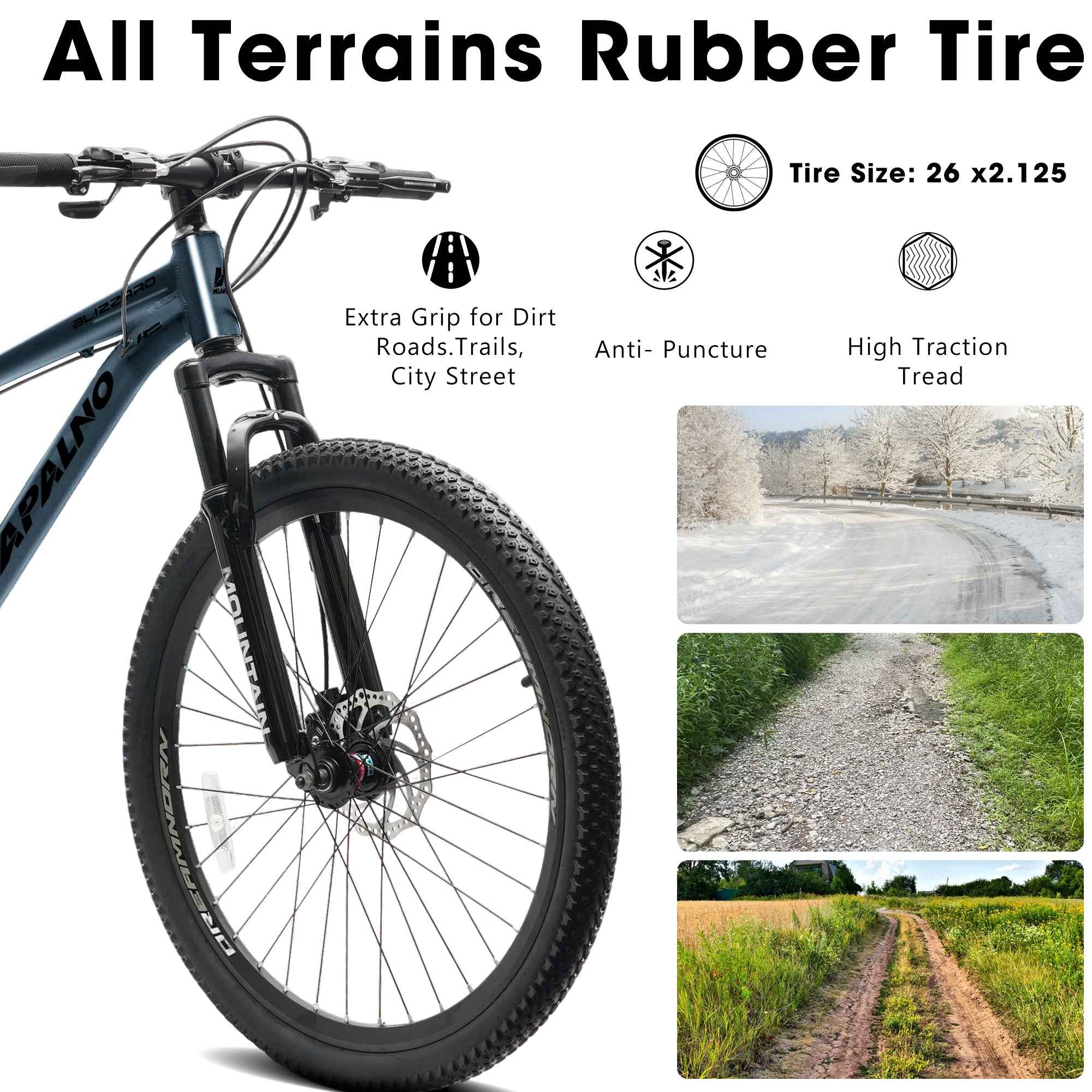 A26317 KIAPALNO 26 Inch All-Terrain Mountain Bike With Disc Brakes 21-Speed Drivetrain &amp; Durable Carbon Steel Frame Ideal For Men And Women, Perfect For Trail Riding And Touring
