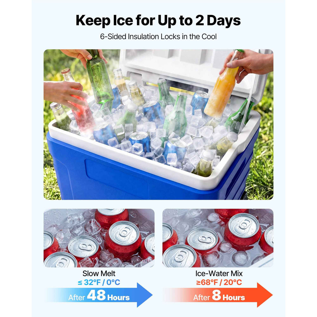 Hard Cooler, 45QT Portable Rolling Cooler With Wheels, Leak-Resistant Coolbox Keeps Contents Cool For 48 Hours, Ice Retention Insulated Chests, Ultra-Light For Outdoor Picnics, Grill, Camping