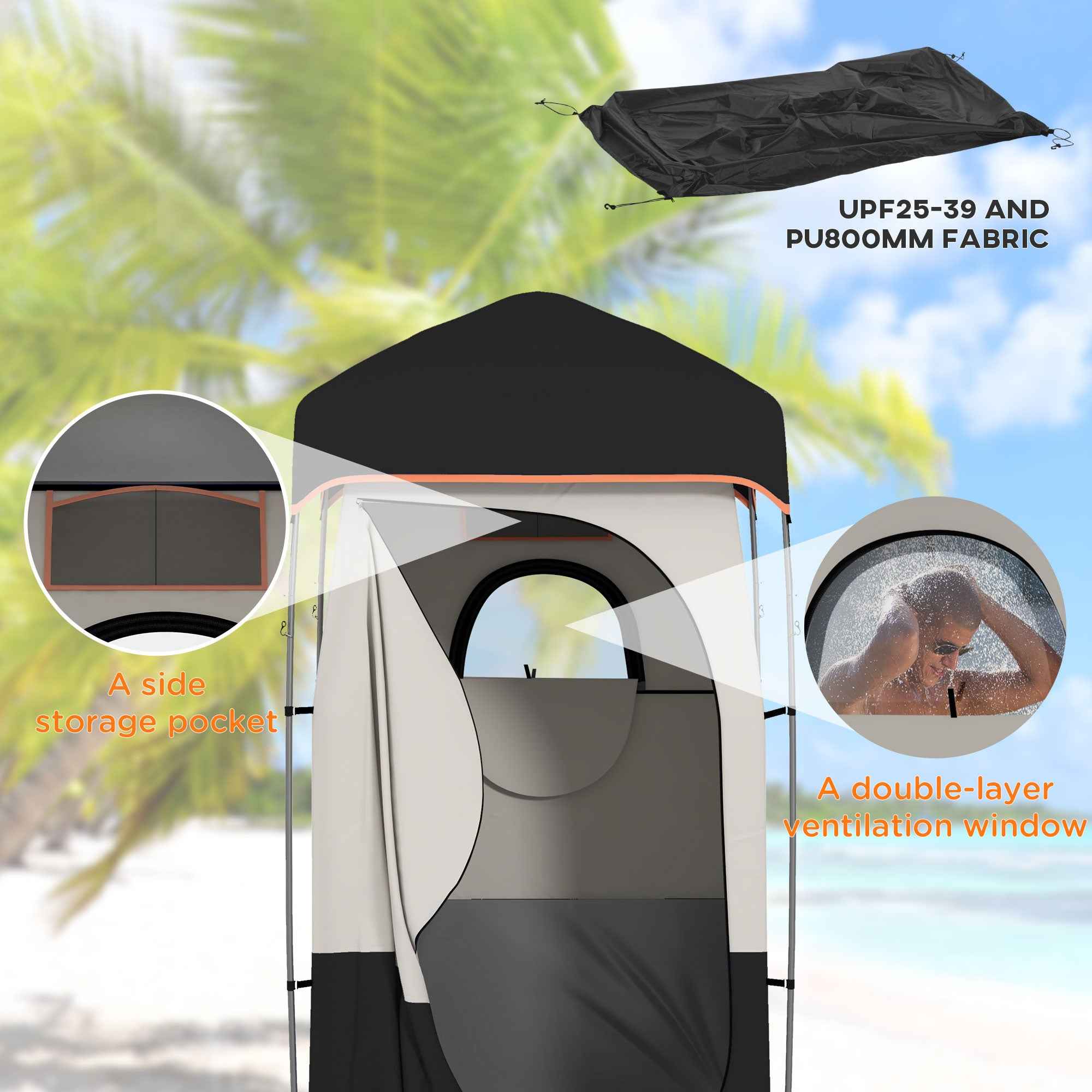 Camping Shower Tent, Portable Privacy Shelter with Solar Shower Bag, Removable Floor and Carrying Bag, Black