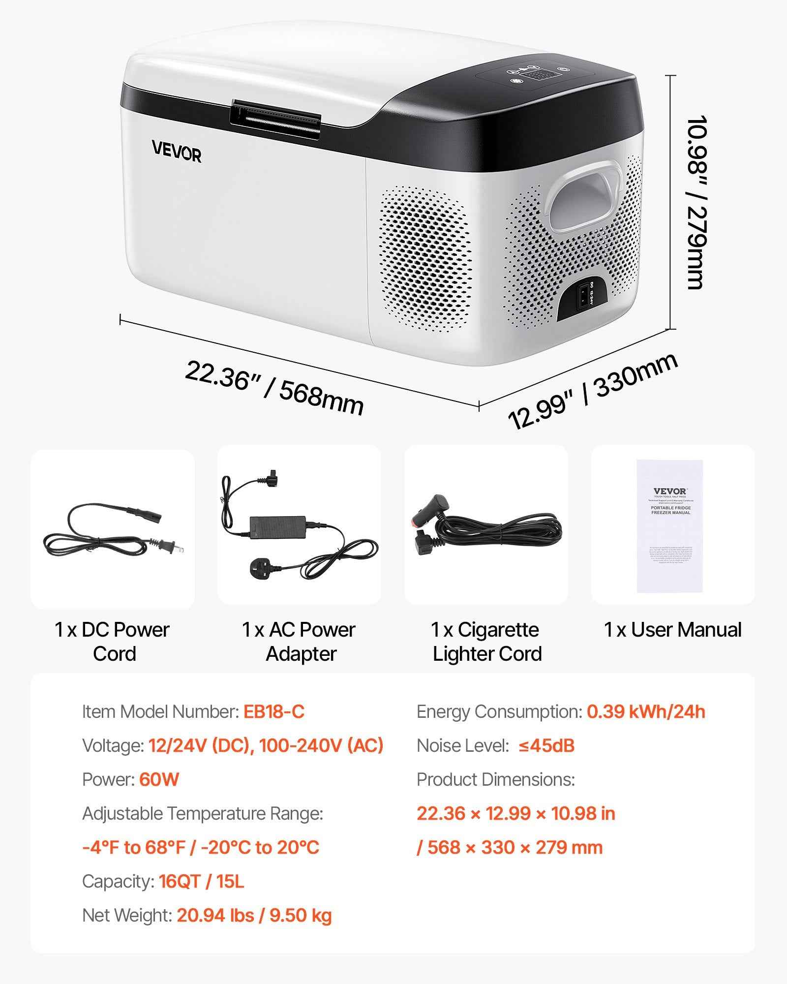 Car Refrigerator, DC 12/24V AC100-240V Compressor Electric Cooler, -4°F To 68°F Car Fridge With APP Control, 16 QT Cars Freezer For RVs, Campsites, Boats, Camping, Fishing, 60W Portable Freezer