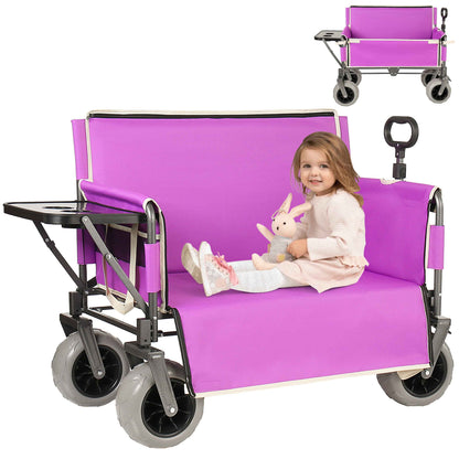 3- In- 1 Collapsible Wagon Converts To Bench Convertible Folding Wagon Cart With Rear- Mounted Folding Tabletop  500lbs Heavy- Duty  180L Capacity For Camping  Beach  Garden  Fishing- Purple