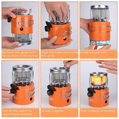 2000W 2 In 1 Camping Stove Tent Heater Outdoor Gas Stove Portable Backpacking Stove With 3 Modes 360 Degree Radiant Heating For Camping Hiking Picnic BBQ