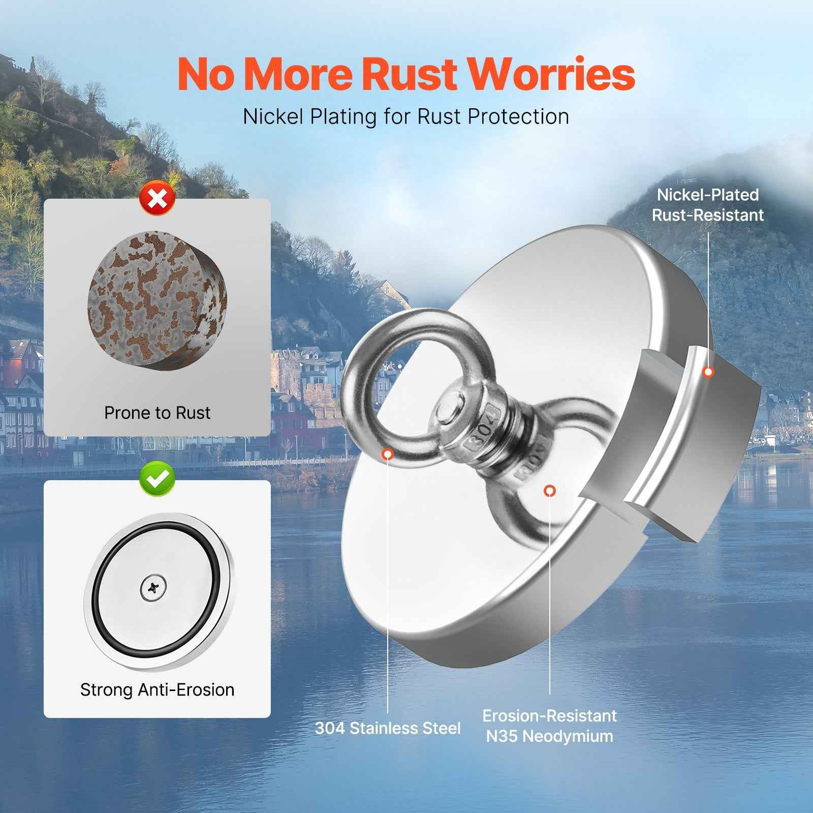 Magnet Fishing Kit, 1300 LBS/590 Kg Single-Sided Pulling Force Strong Magnet Fishing Kit, Rare Earth Neodymium Magnetic Fishing Kit Includes Grappling Hook, Heavy Duty Rope, Gloves And Eyebolt