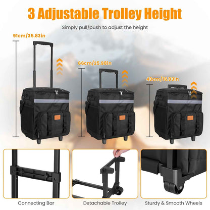 1Pc Portable Rolling Cooler Bag With Wheels And Side Handles Shoulder Strap 30L 50 Can Collapsible Insulated Leakproof Cooler For Camping Patio Travel Outdoor Ball Fields Beach