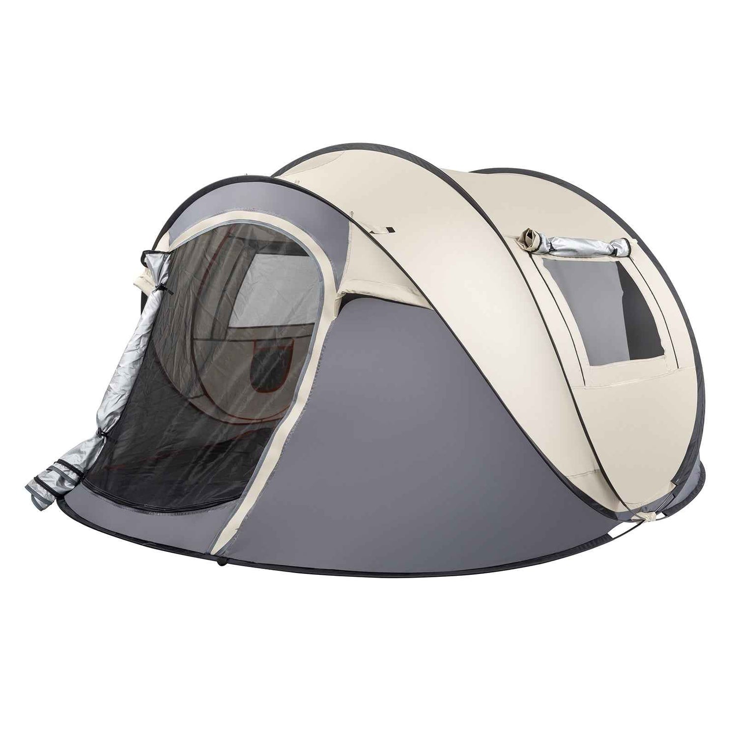 Khaki Boat Type Quick Opening Camping Tent Fiber Pole Polyester Cloth