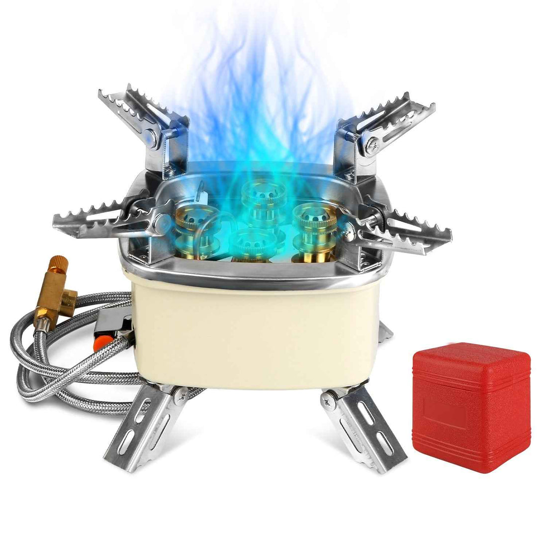 13000W Portable Windproof Camping Stove Five-head Gas Cooking Burner With Piezo Ignition Stepless Flame Control Fit For ISO-butane, Propane, Butane Fuel Tank For Backpacking Picnic Outdoor Cooking