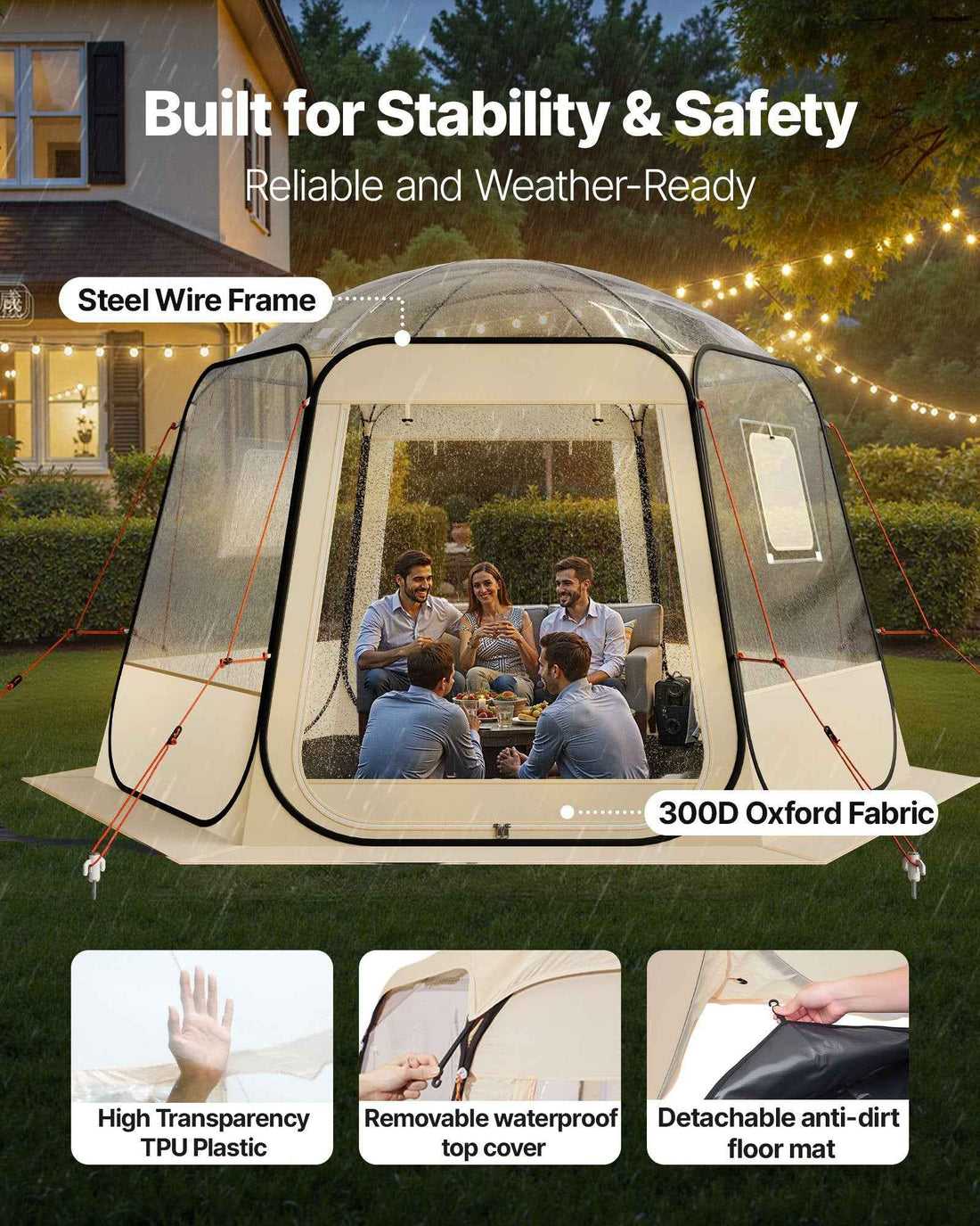 Pop Up Bubble Tent, 11 X 10.2 Ft Waterproof &amp; UV-Resistant, Clear Camping Tent Shelter, Outdoor Garden Dome Igloo Tents With Windows, 540° Panoramic View, For 8-10 Persons Patio Backyard