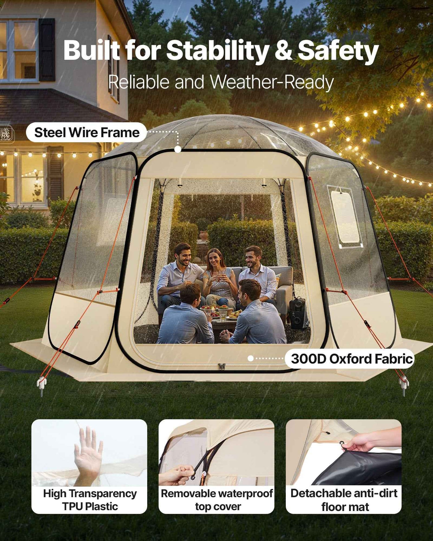 Pop Up Bubble Tent, 11 X 10.2 Ft Waterproof &amp; UV-Resistant, Clear Camping Tent Shelter, Outdoor Garden Dome Igloo Tents With Windows, 540° Panoramic View, For 8-10 Persons Patio Backyard