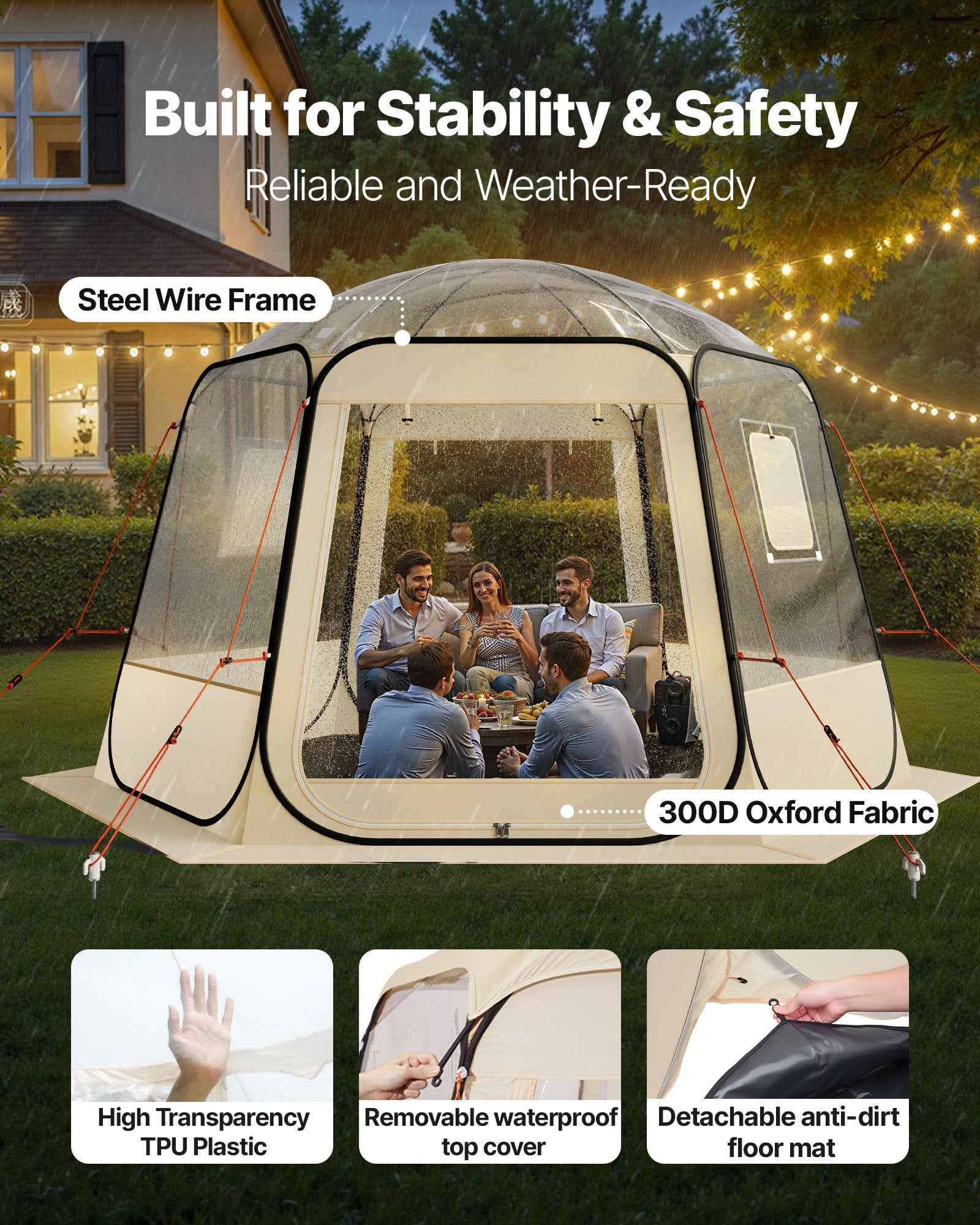Pop Up Bubble Tent, 11 X 10.2 Ft Waterproof &amp; UV-Resistant, Clear Camping Tent Shelter, Outdoor Garden Dome Igloo Tents With Windows, 540° Panoramic View, For 8-10 Persons Patio Backyard