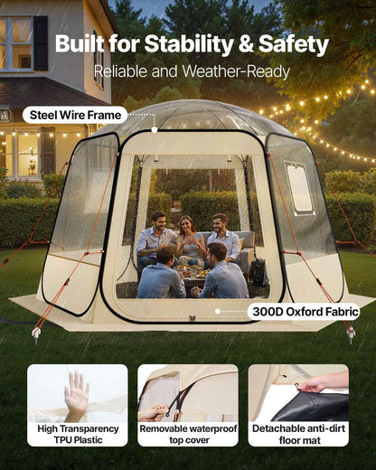 Pop Up Bubble Tent, 11 X 10.2 Ft Waterproof &amp; UV-Resistant, Clear Camping Tent Shelter, Outdoor Garden Dome Igloo Tents With Windows, 540° Panoramic View, For 8-10 Persons Patio Backyard