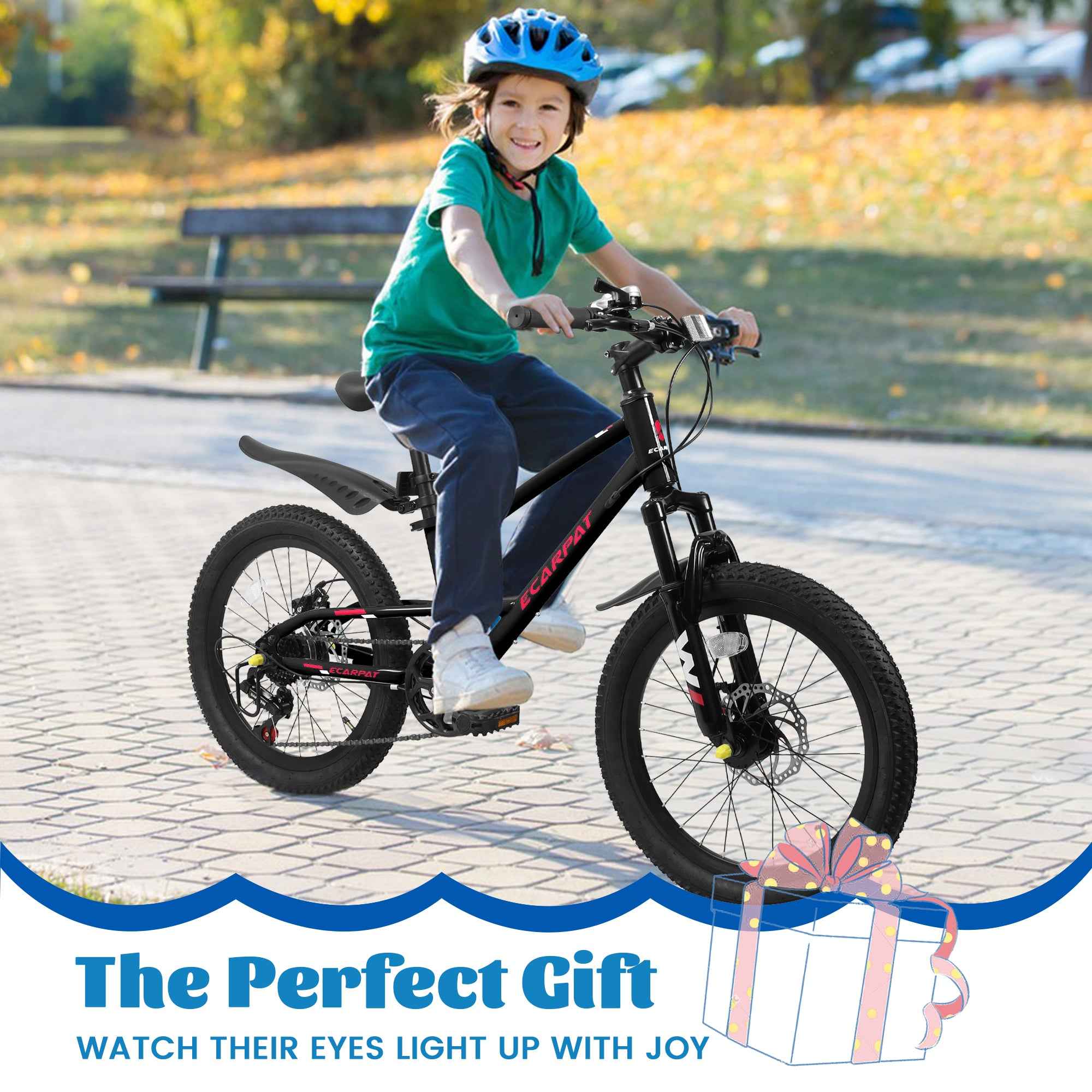 A20184 20 Inch Mountain Kids Bike For Boys &amp; Girls, Ages 6-12, 7-Speed With Front Suspension