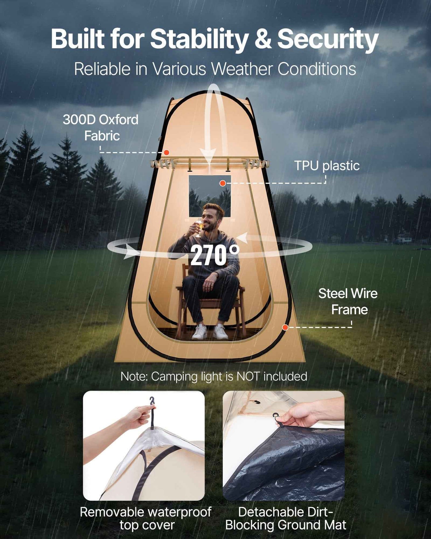 Pop Up Sports Tent, 47x47 In Clear Bubble Tent For 1 Person, Waterproof Outdoor Pod With Floor Mat &amp; Top Cover, Garden Igloo Dome Tents Camping Shelter For Events Fishing Cheering