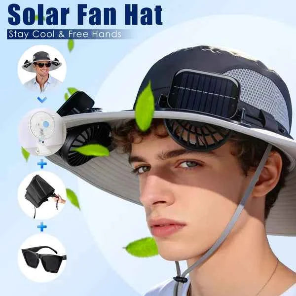 2 In 1 Solar Fan Hat UPF50 &amp; Sun Hat With Fans Wide Brim Fishing Hat With Face Cover Neck Flap Solar USB Charging For Hiking Gardening Outdoor Work