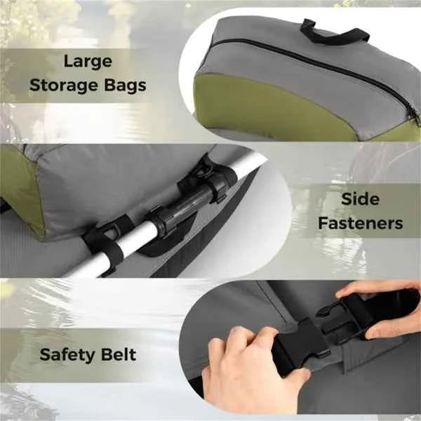 350lbs Inflatable Fishing Float Tube - 2 Air Chambers, Rod Holder+Fish Ruler, Green+Gray