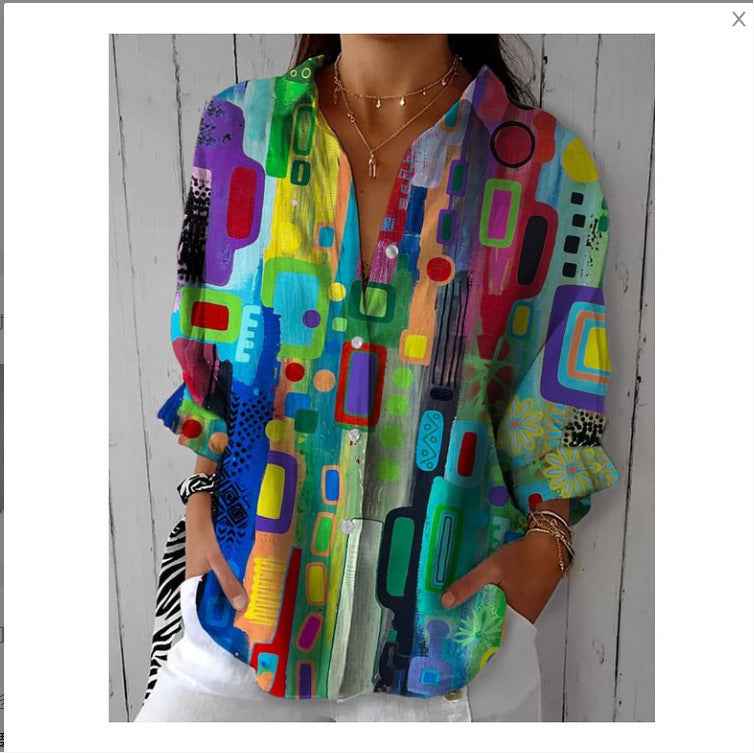 Floral Print Long-sleeved Shirt Women&